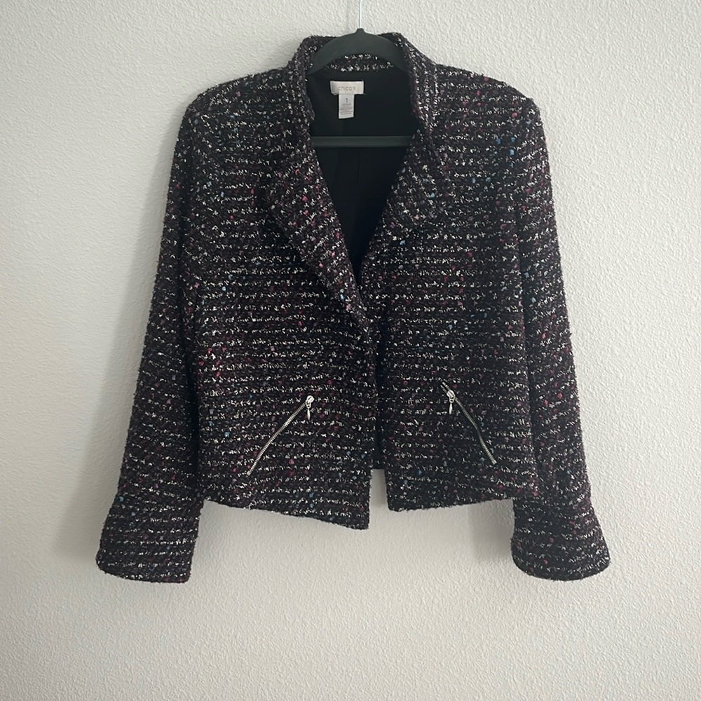 Chicos Purple Tweed Metallic Jacket Size 8
